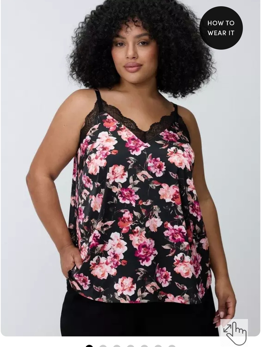 Size 1 torrid Black Floral Lace-Trim Cami with Pink Blossoms
